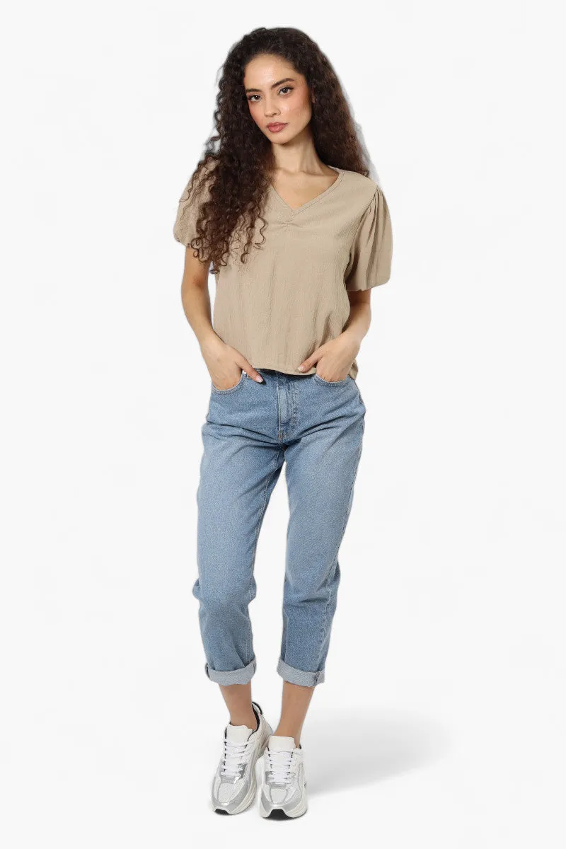 Magazine V-Neck Bell Sleeve Blouse - Beige sold by Fairweather product image thumbnail 2