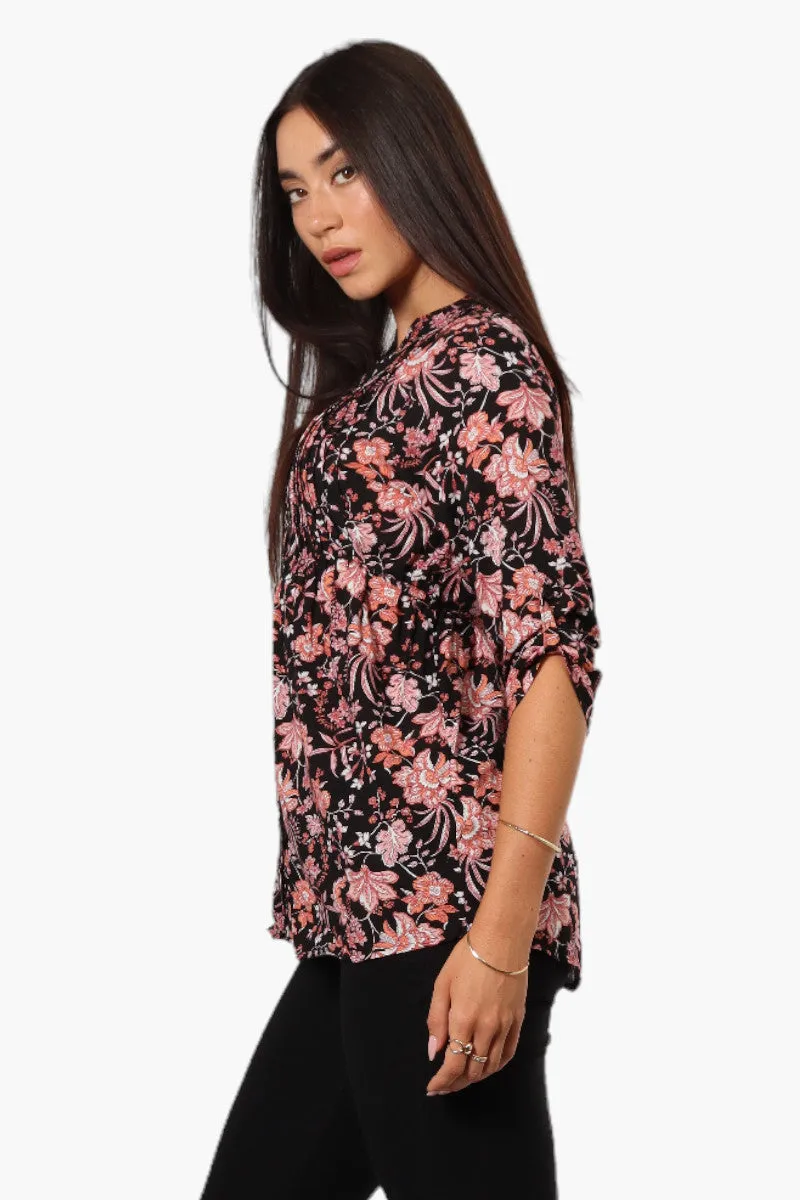 International INC Company Floral Tie Back Roll Up Sleeve Shirt - Black sold by Fairweather product image thumbnail 3