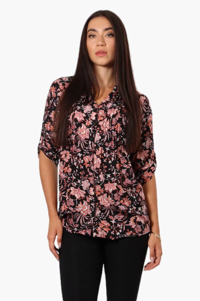 International INC Company Floral Tie Back Roll Up Sleeve Shirt - Black sold by Fairweather