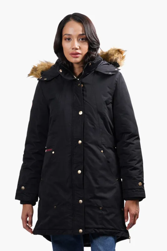 Canada Weather Gear Vegan Fur Hood Parka Jacket - Black sold by Fairweather