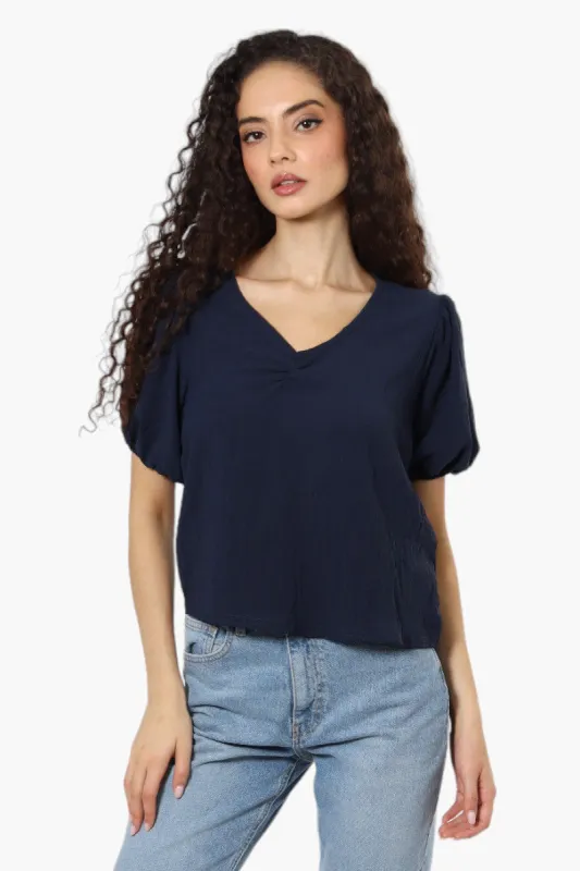 Magazine V-Neck Bell Sleeve Blouse - Navy sold by Fairweather