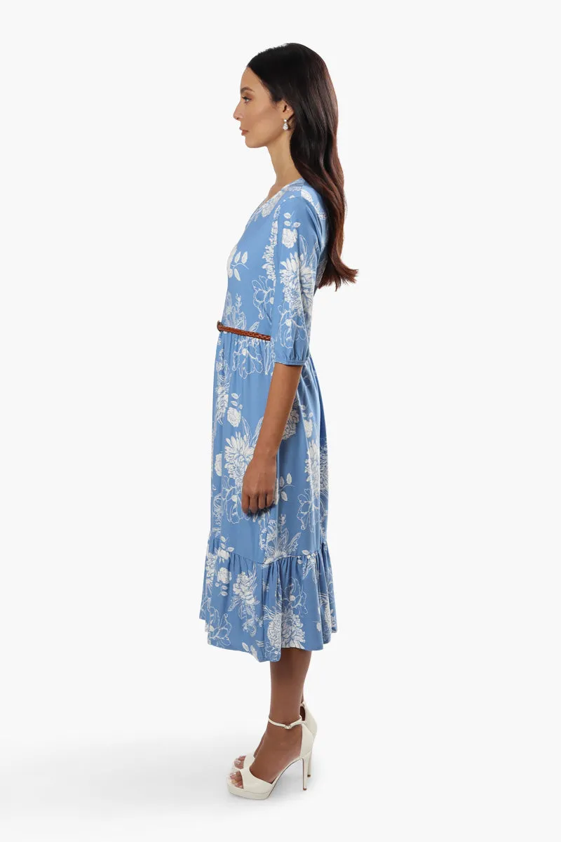 International INC Company Floral Belted Midi Dress - Blue sold by Fairweather product image thumbnail 3