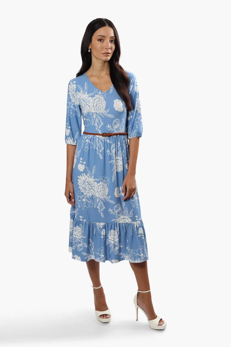 International INC Company Floral Belted Midi Dress - Blue sold by Fairweather