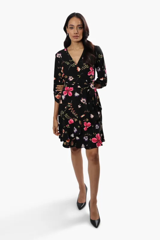 International INC Company Belted Floral Crossover Day Dress - Black sold by Fairweather