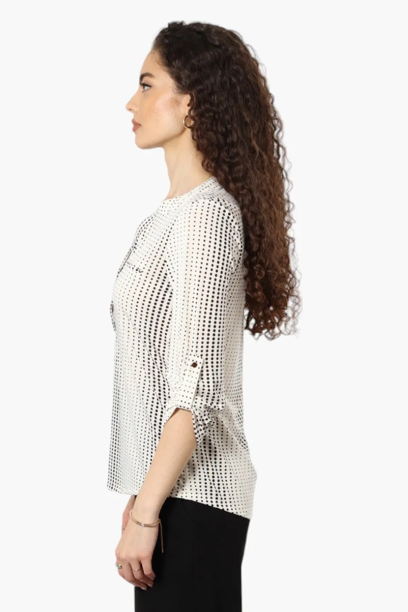 Beechers Brook Polka Dot Roll Up Sleeve Henley Shirt - Cream sold by Fairweather product image thumbnail 3