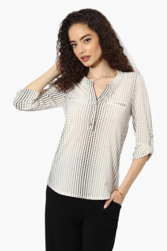 Beechers Brook Polka Dot Roll Up Sleeve Henley Shirt - Cream sold by Fairweather