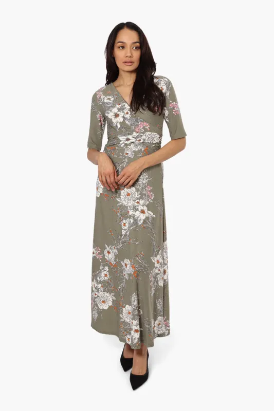 Limite Floral Crossover Maxi Dress - Olive sold by Fairweather