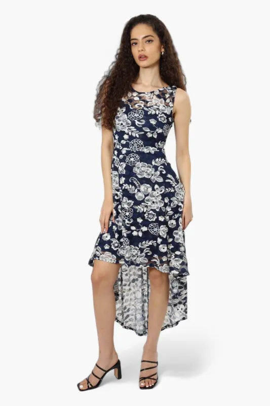 Limite Lace Floral High Low Cocktail Dress - Navy sold by Fairweather