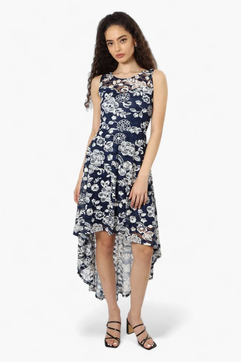 Limite Lace Floral High Low Cocktail Dress - Navy sold by Fairweather product image thumbnail 2