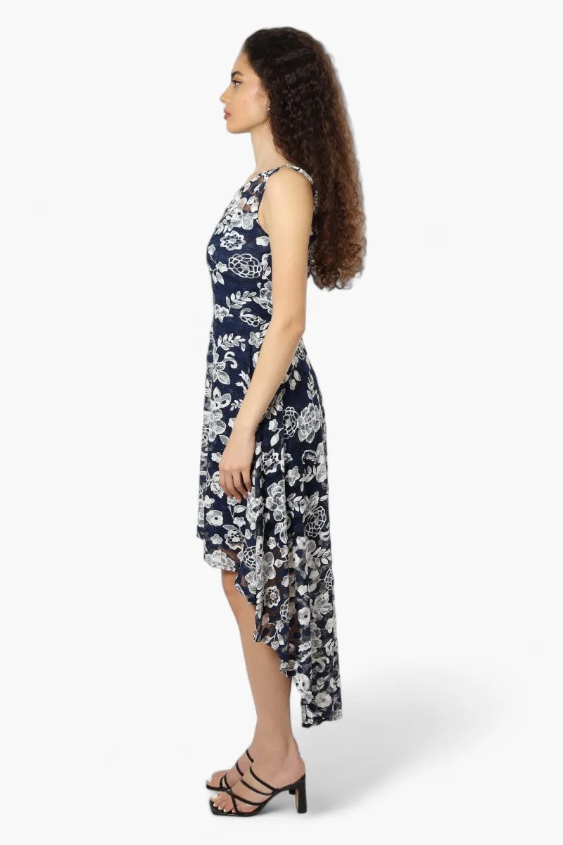 Limite Lace Floral High Low Cocktail Dress - Navy sold by Fairweather product image thumbnail 3