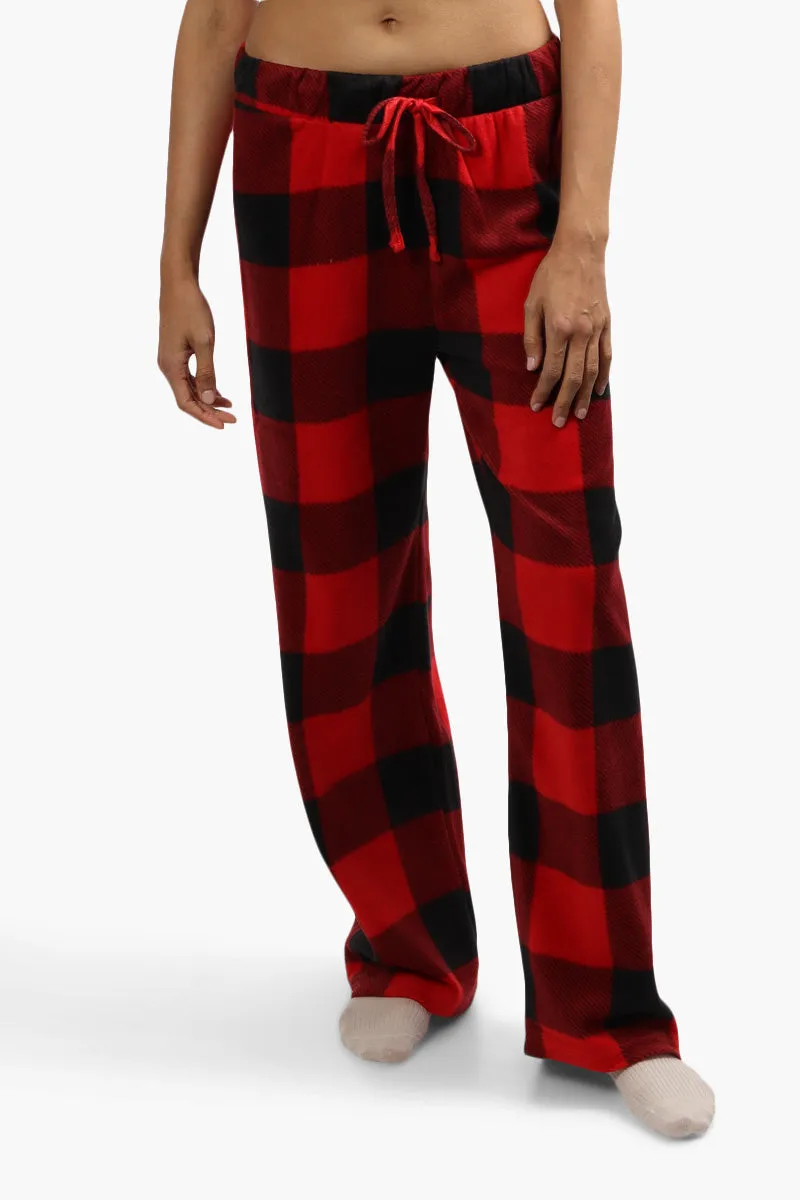 Cuddly Canuckies Plush Plaid Print Pajama Pants - Red sold by Fairweather