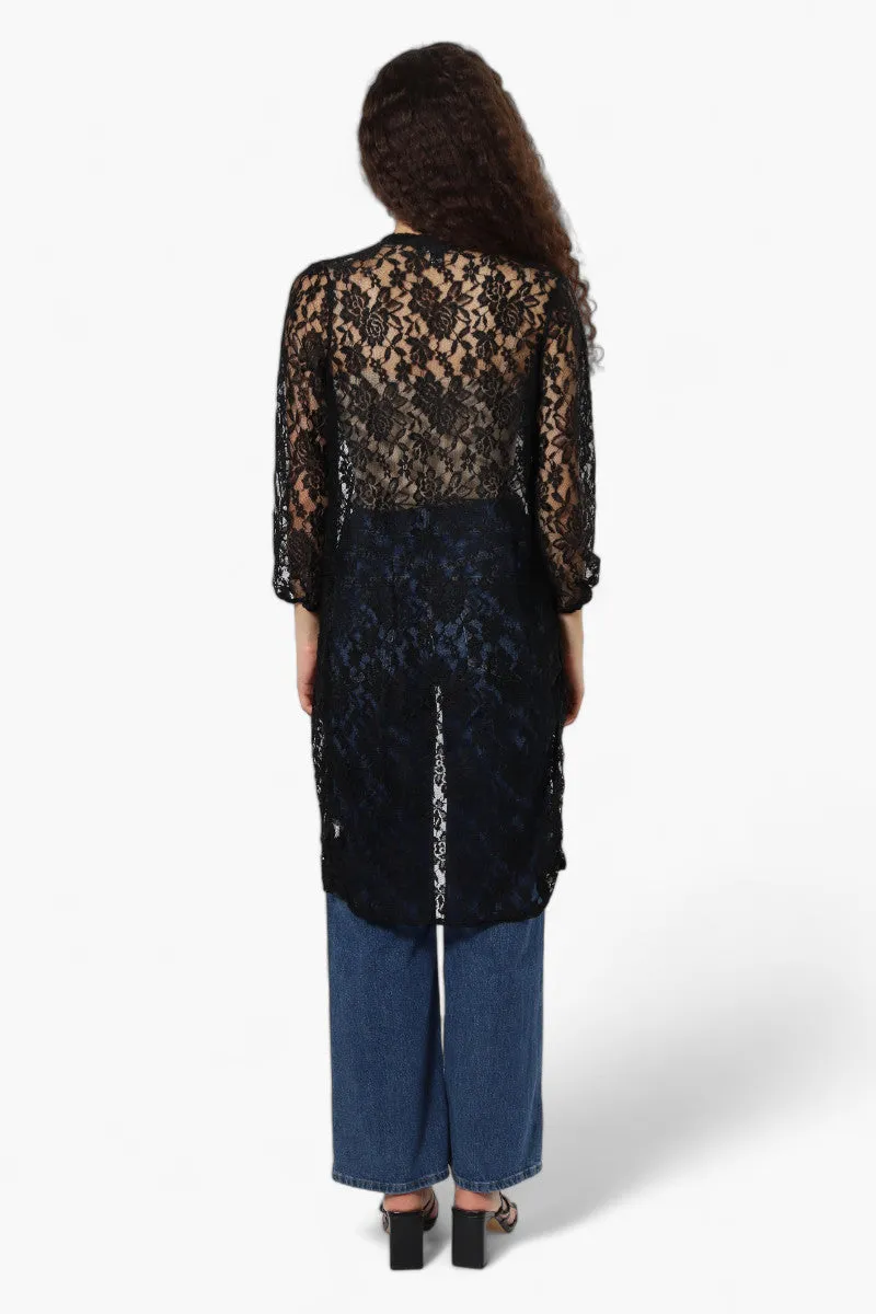 Impress Floral Lace Duster Cardigan - Black sold by Fairweather product image thumbnail 4
