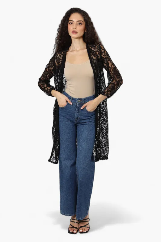 Impress Floral Lace Duster Cardigan - Black sold by Fairweather