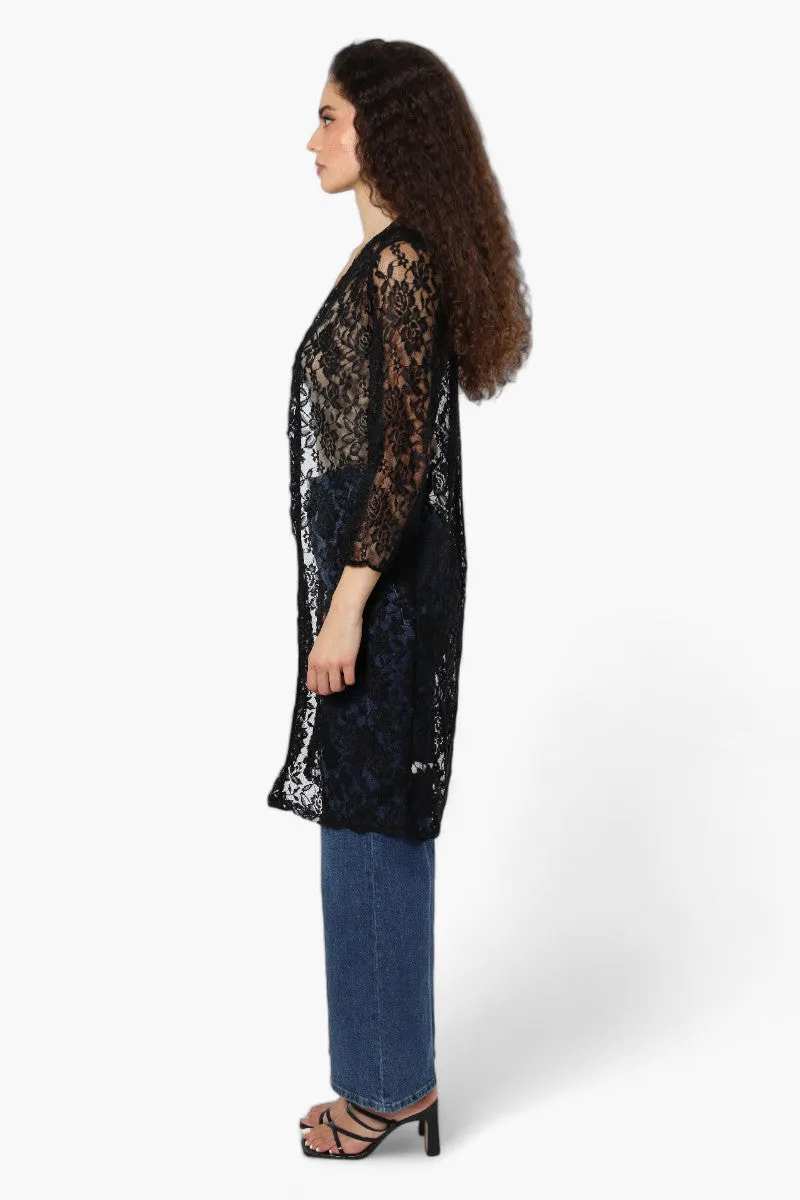 Impress Floral Lace Duster Cardigan - Black sold by Fairweather product image thumbnail 3