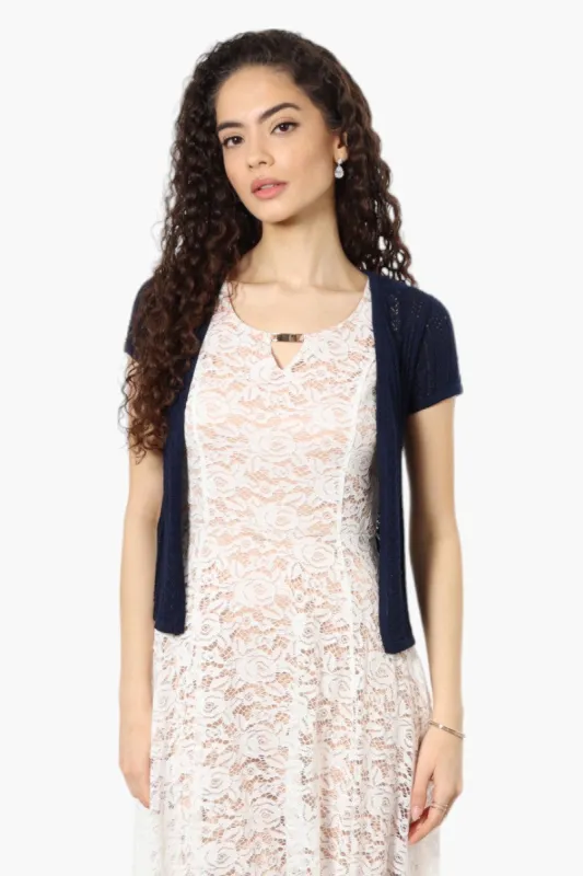 Impress Cap Sleeve Crochet Shrug Cardigan - Navy sold by Fairweather