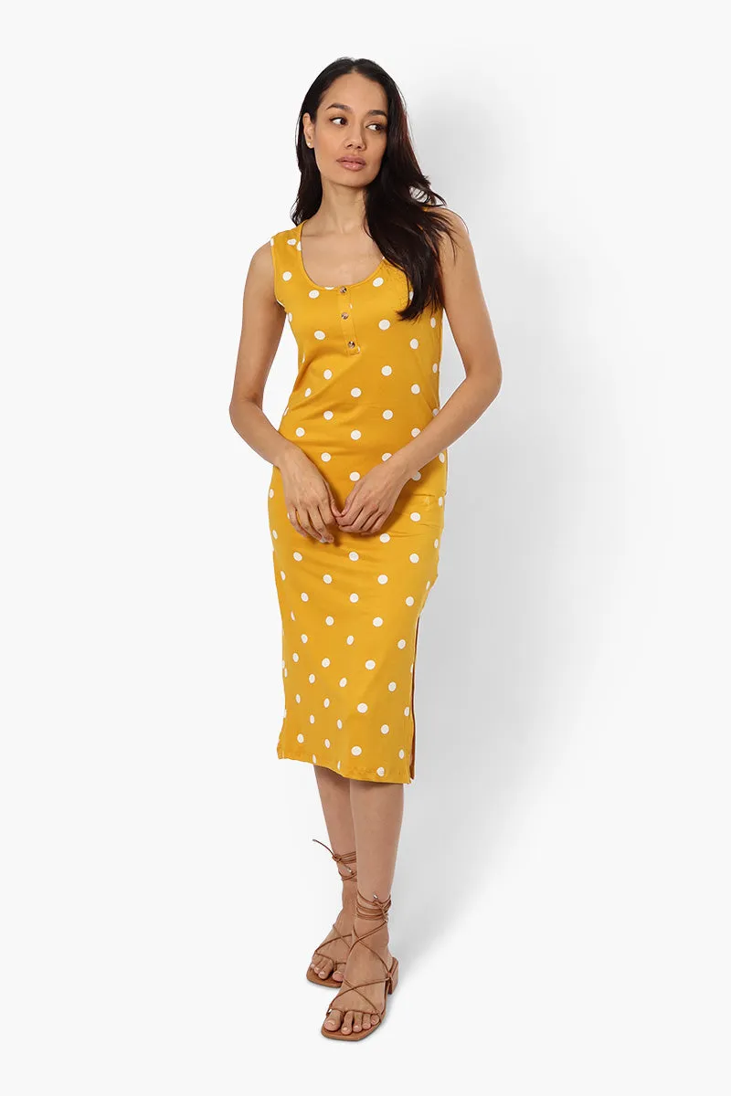 Majora Polka Dot Henley Midi Dress - Mustard sold by Fairweather product image thumbnail 2