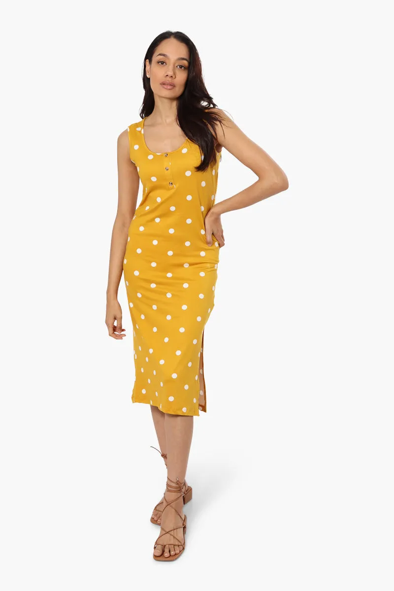 Majora Polka Dot Henley Midi Dress - Mustard sold by Fairweather