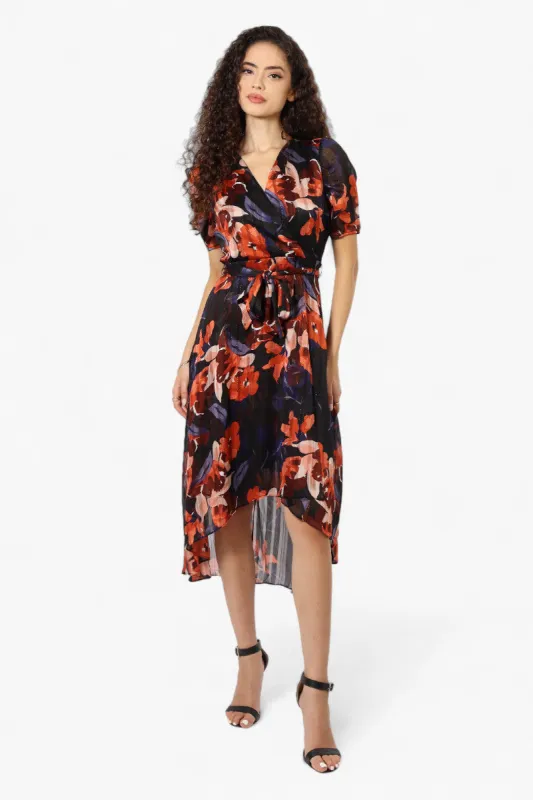 Limite Floral Belted Crossover Maxi Dress - Navy sold by Fairweather