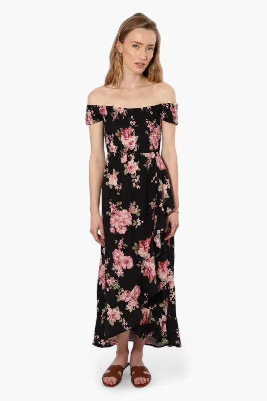 Impress Floral Smocked Top Maxi Dress - Black sold by Fairweather