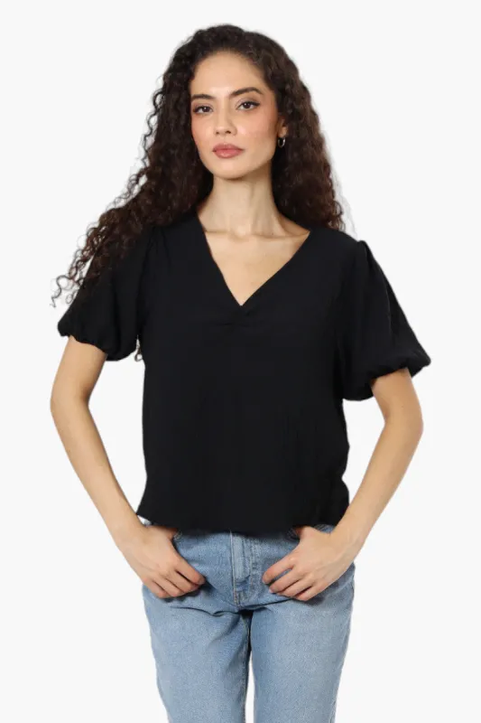 Magazine V-Neck Bell Sleeve Blouse - Black sold by Fairweather