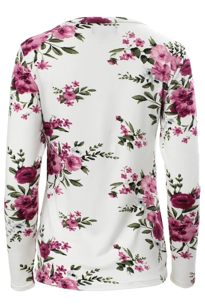 International INC Company Floral Keyhole Front Long Sleeve Top - White sold by Fairweather product image thumbnail 3