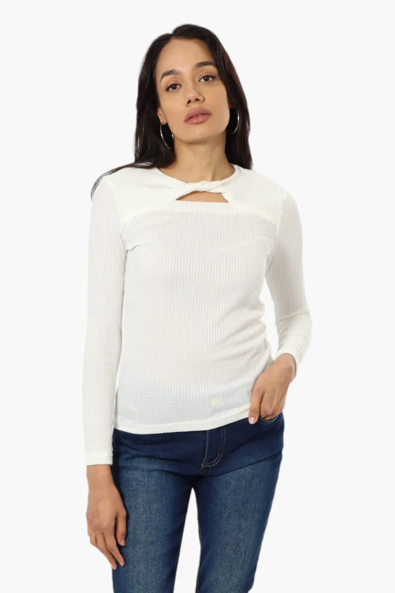 Magazine Ribbed Front Twist Long Sleeve Top - White sold by Fairweather