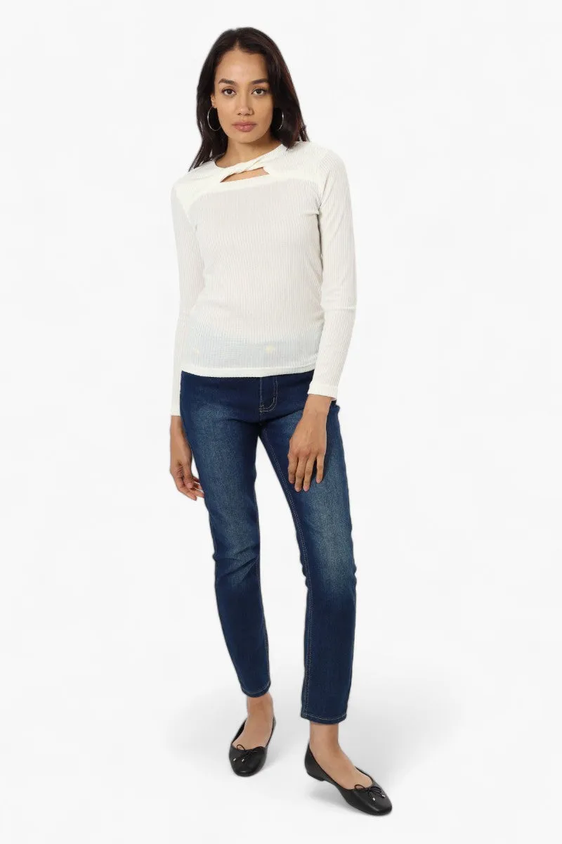 Magazine Ribbed Front Twist Long Sleeve Top - White sold by Fairweather product image thumbnail 2