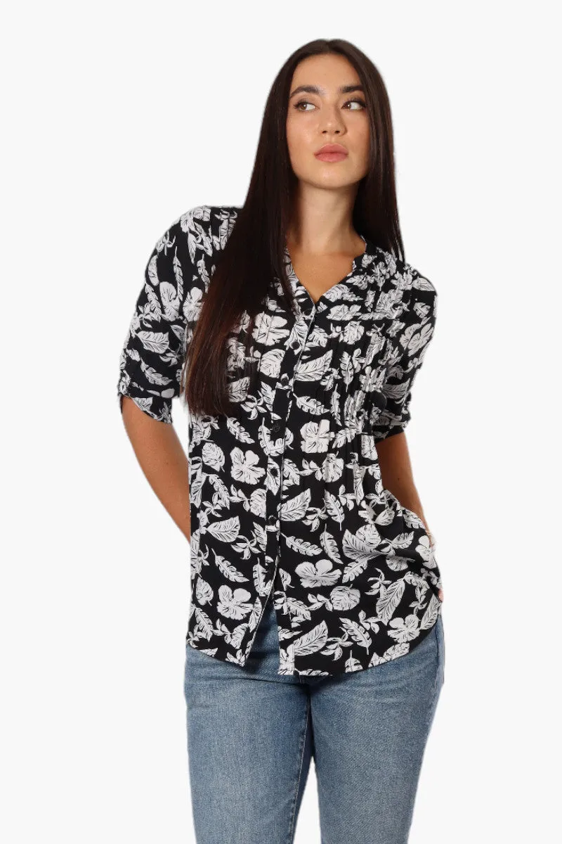 International INC Company Patterned Tie Back Roll Up Sleeve Shirt - Black sold by Fairweather