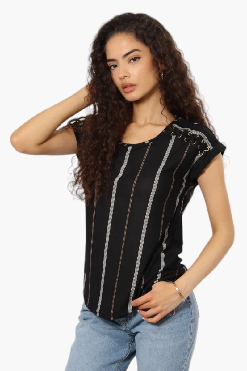 Beechers Brook Striped Short Sleeve Blouse - Black sold by Fairweather