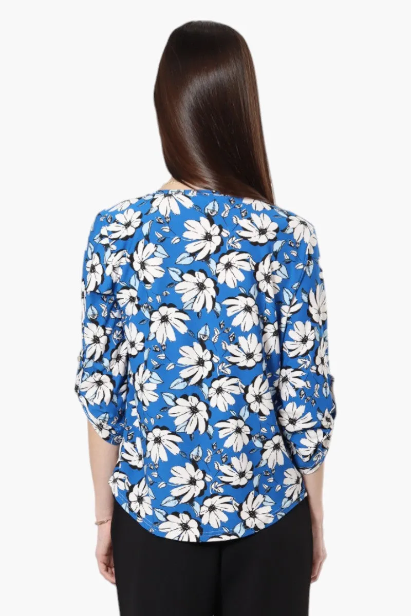 Beechers Brook Floral Roll Up Sleeve Necklace Blouse - Blue sold by Fairweather product image thumbnail 4