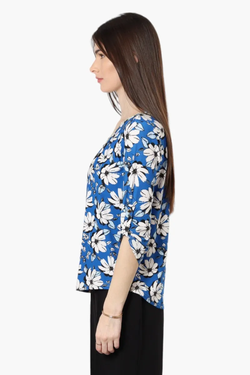 Beechers Brook Floral Roll Up Sleeve Necklace Blouse - Blue sold by Fairweather product image thumbnail 3