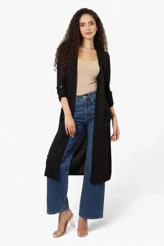 International INC Company Roll Up Sleeve Duster Cardigan - Black sold by Fairweather