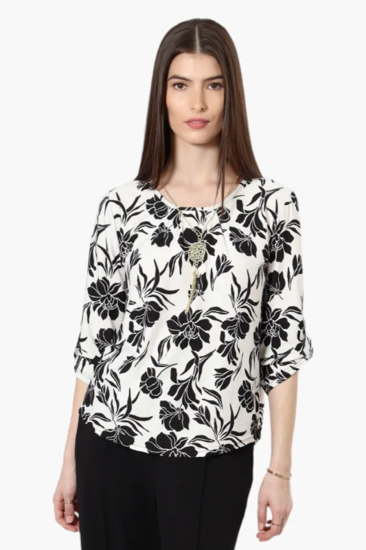 Beechers Brook Floral Roll Up Sleeve Necklace Blouse - Black sold by Fairweather