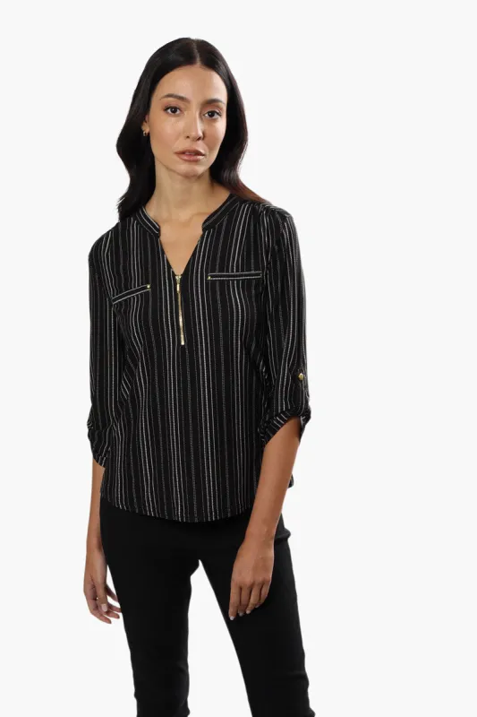International INC Company Striped Roll Up Sleeve Blouse - Black sold by Fairweather