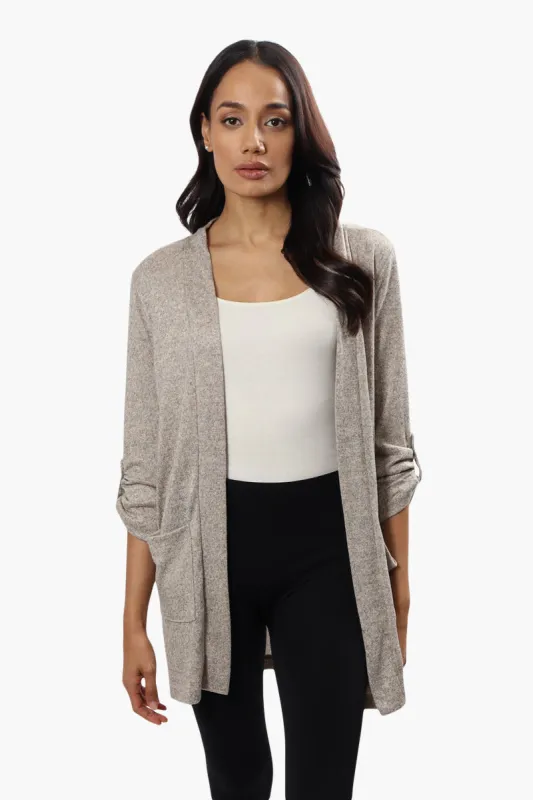 Majora Open Front Roll Up Sleeve Cardigan - Beige sold by Fairweather