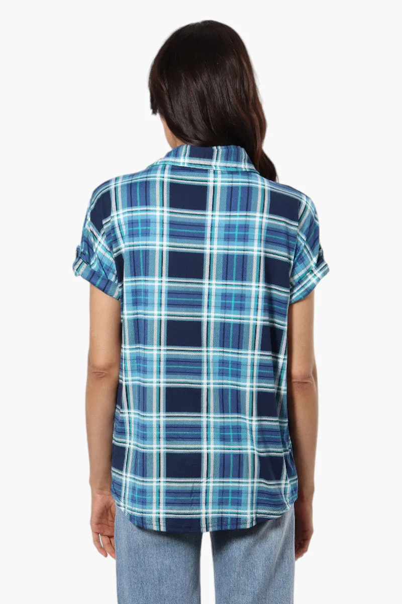 Urbanology Plaid Front Flap Pocket Shirt - Blue sold by Fairweather product image thumbnail 4