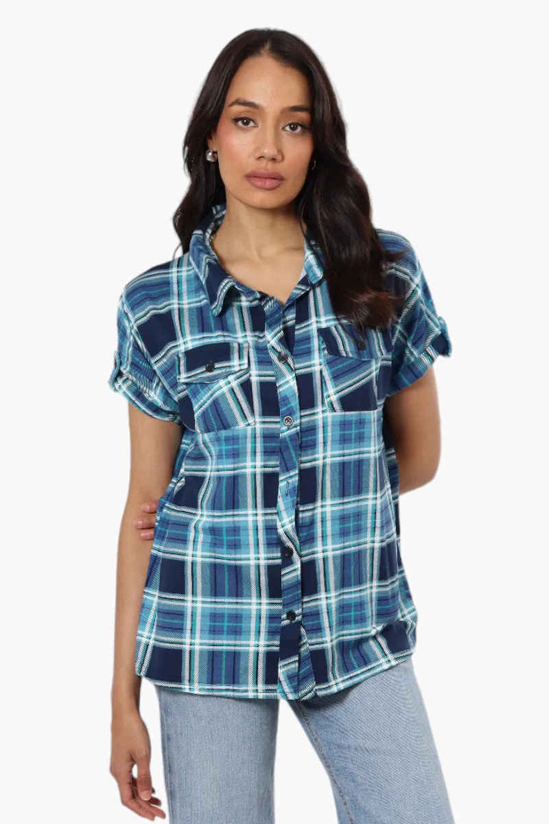 Urbanology Plaid Front Flap Pocket Shirt - Blue sold by Fairweather
