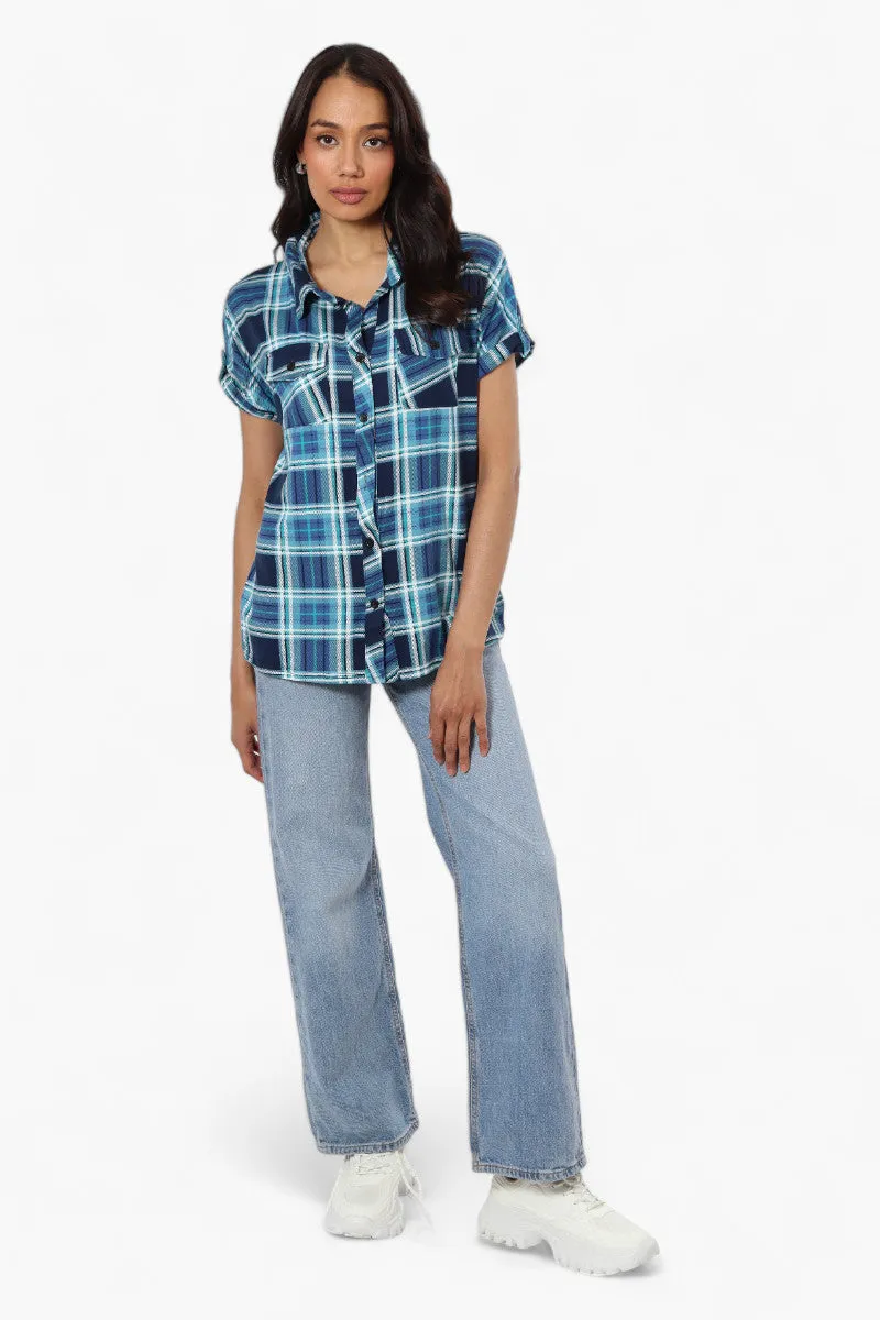 Urbanology Plaid Front Flap Pocket Shirt - Blue sold by Fairweather product image thumbnail 2