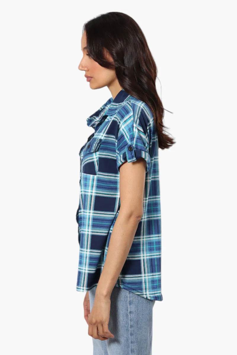 Urbanology Plaid Front Flap Pocket Shirt - Blue sold by Fairweather product image thumbnail 3