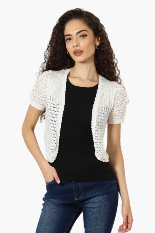 Impress Short Sleeve Crochet Shrug Cardigan - White sold by Fairweather