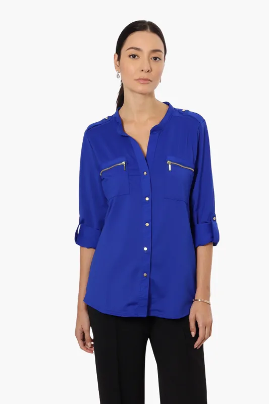 Beechers Brook Zip Pocket Roll Up Sleeve Shirt - Blue sold by Fairweather