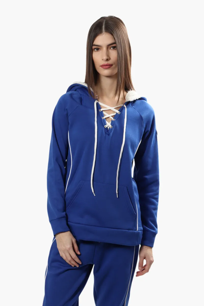 Canada Weather Gear Sherpa Lined Lace Up Hoodie - Blue sold by Fairweather