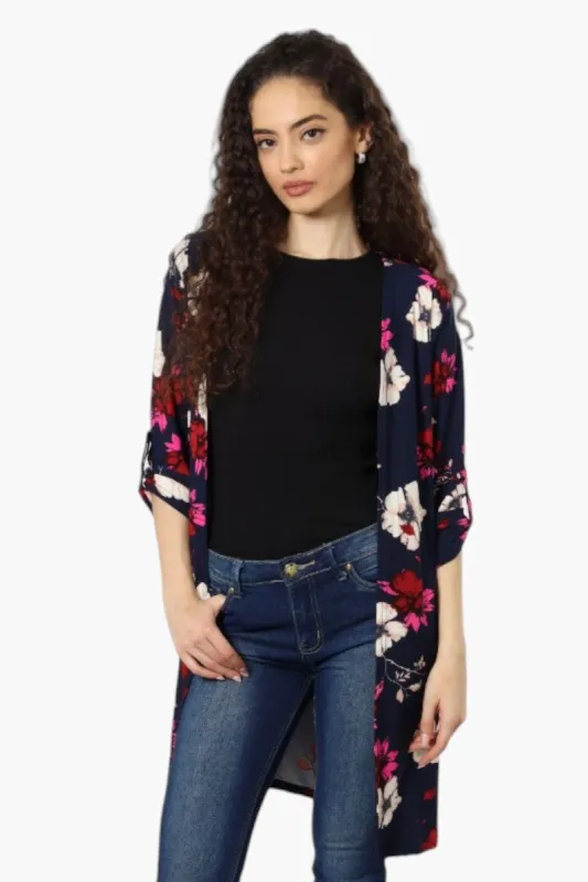 International INC Company Floral Roll Up Sleeve Cardigan - Navy sold by Fairweather