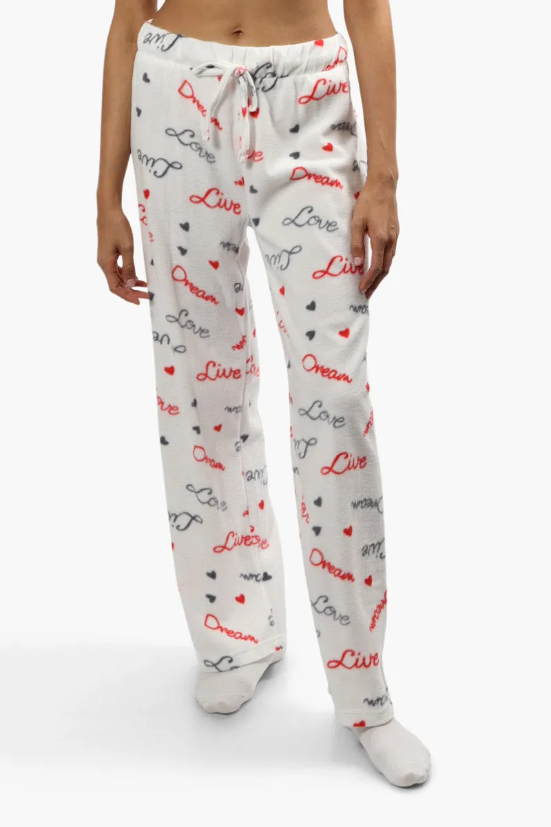 Cuddly Canuckies Plush Love Print Pajama Pants - White sold by Fairweather