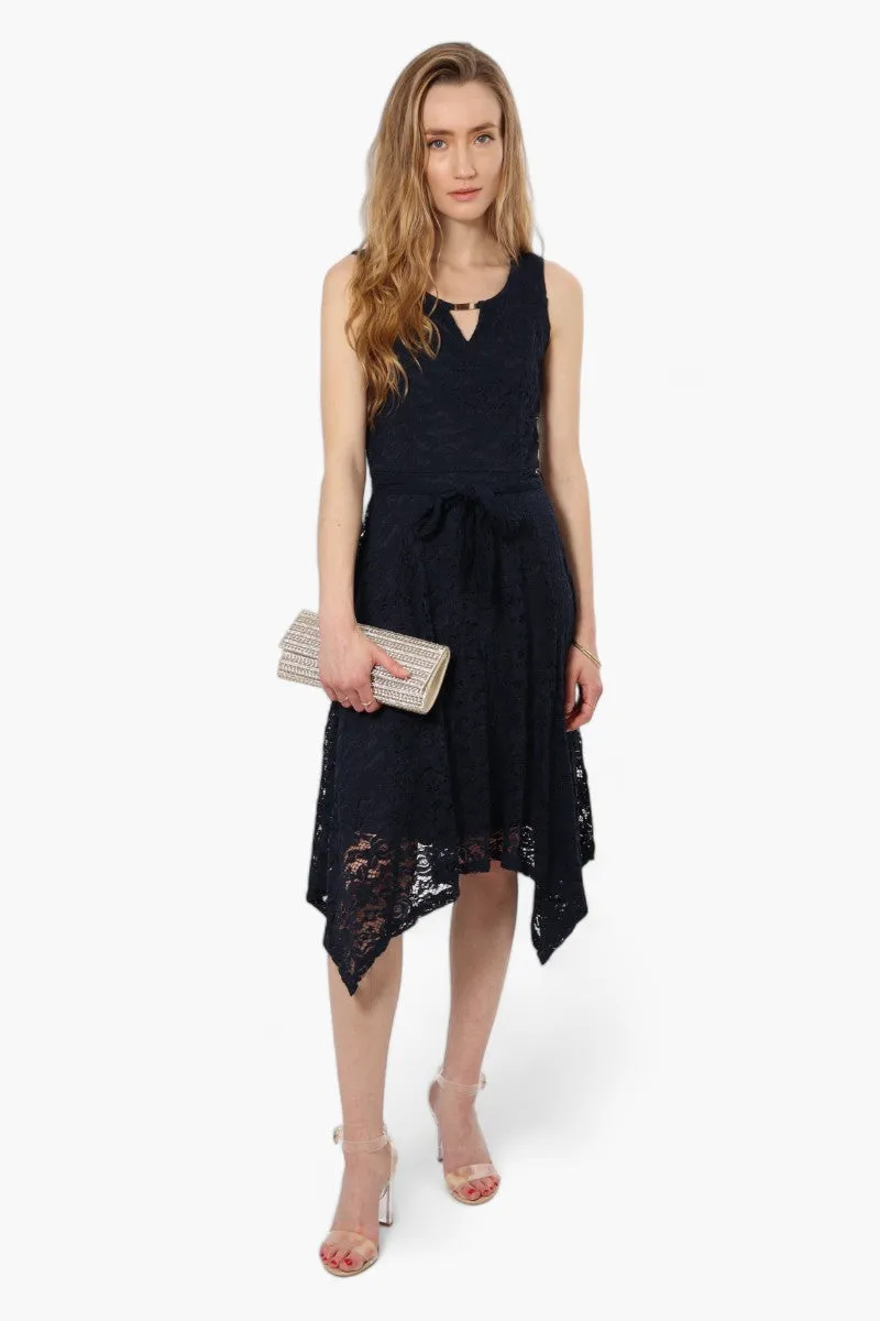 Limite Belted Lace Keyhole Cocktail Dress - Navy sold by Fairweather product image thumbnail 2
