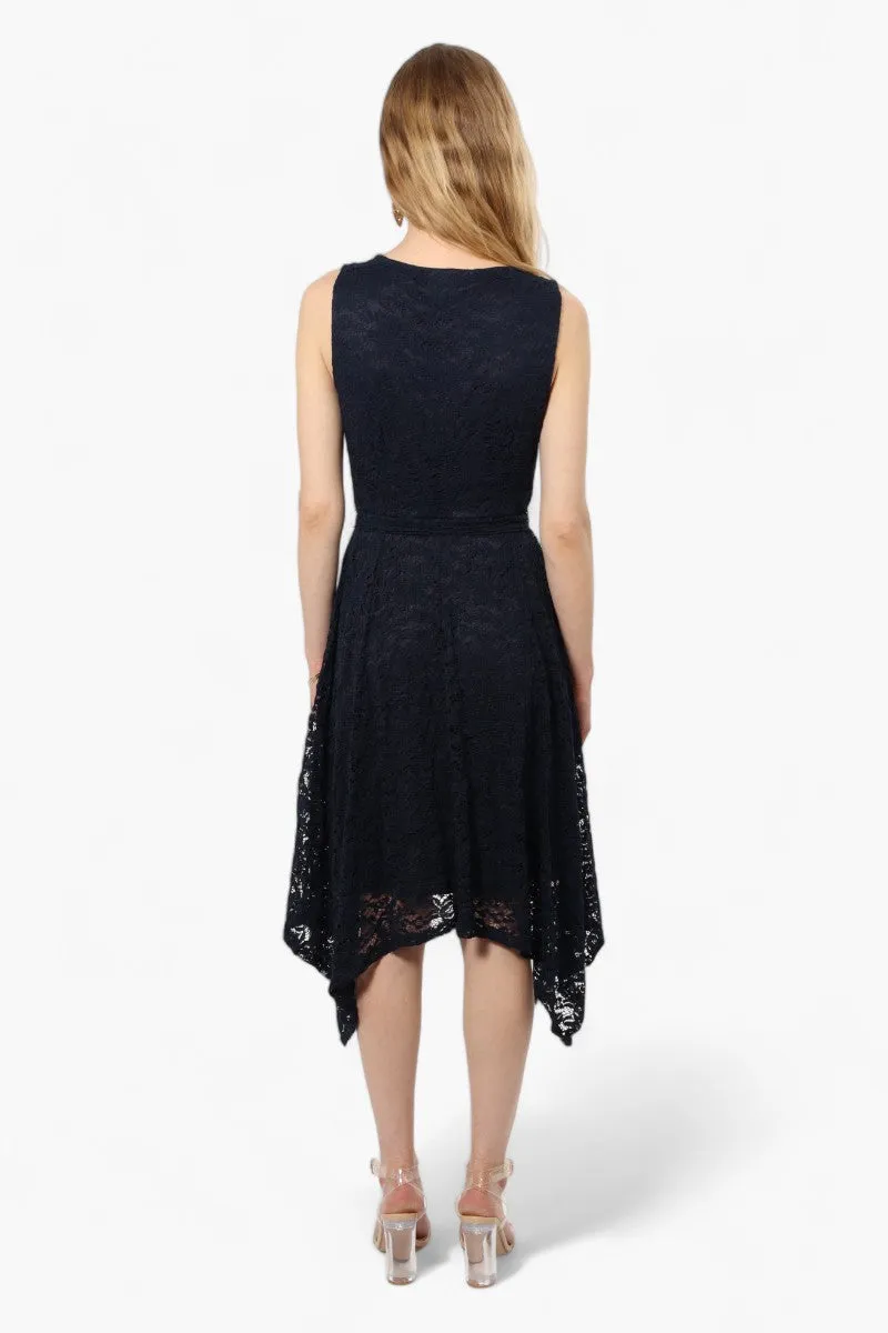 Limite Belted Lace Keyhole Cocktail Dress - Navy sold by Fairweather product image thumbnail 4