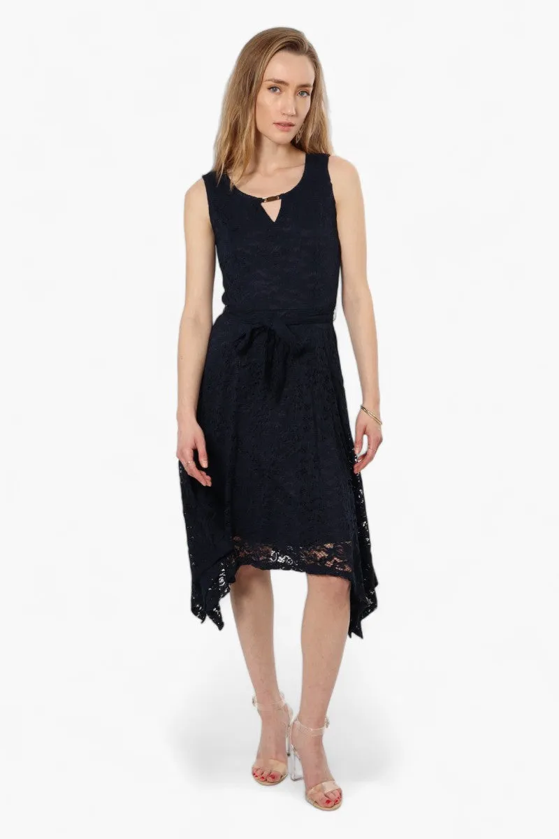 Limite Belted Lace Keyhole Cocktail Dress - Navy sold by Fairweather