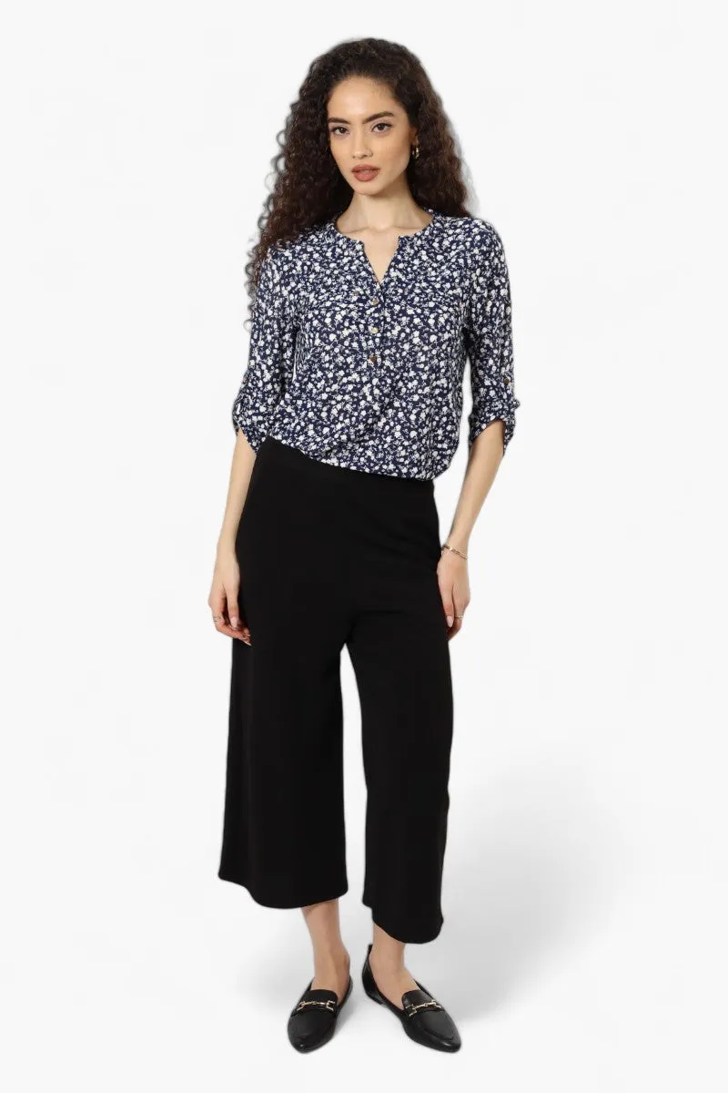 Beechers Brook Floral Roll Up Sleeve Henley Shirt - Navy sold by Fairweather product image thumbnail 2