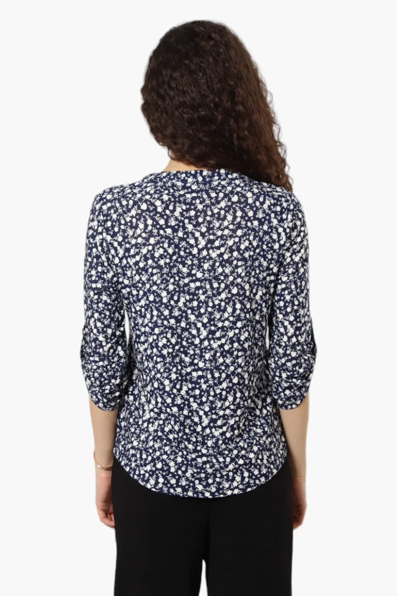 Beechers Brook Floral Roll Up Sleeve Henley Shirt - Navy sold by Fairweather product image thumbnail 4
