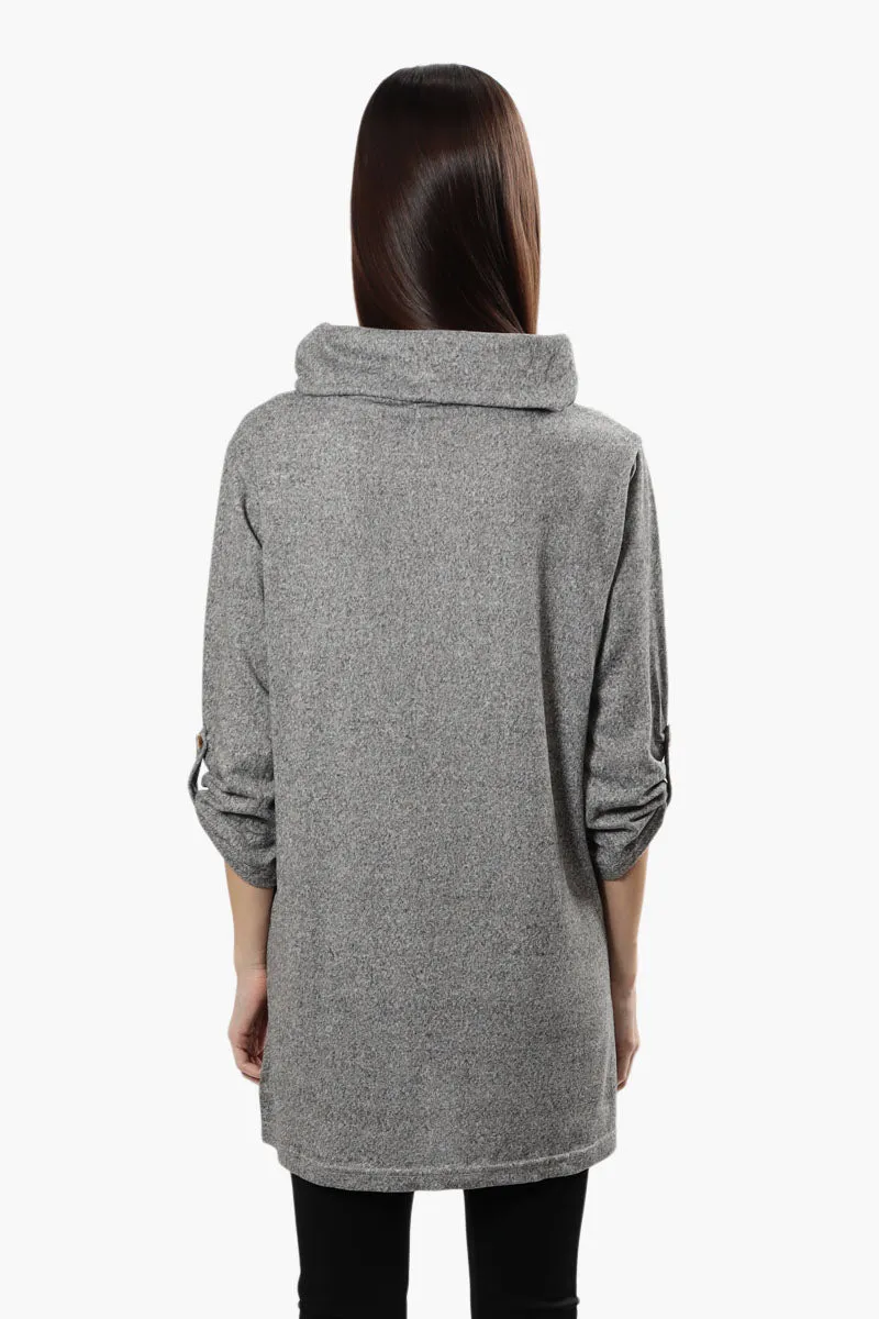 Runaway Bay Cowl Neck Roll Up Long Sleeve Top - Grey sold by Fairweather product image thumbnail 4